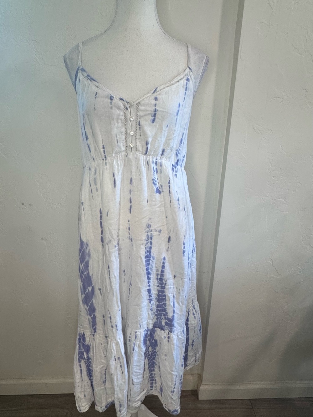 Rails Delilah Cloud Tie Dye Midi Dress Linen Blend Boho Spaghetti Strap Small